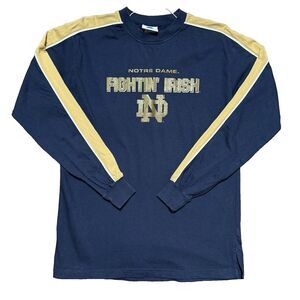 Men's Notre Dame Fighting Irish Long Sleeve Shirt NCAA Blue Gold Stripe Sz MED